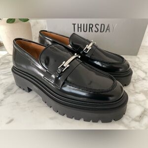 NEW Thursday Boot Co. Platform Penny Loafer Size 8 Black Patent Lug Sole Y2K